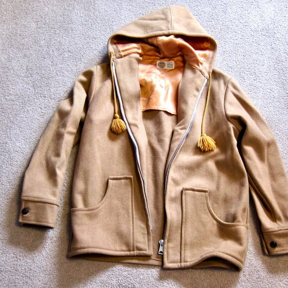 Vintage 60s INDIAN ARTISAN CANADIAN CAMEL WOOL HOODED COAT RARE COLLECTOR - Picture 8 of 11